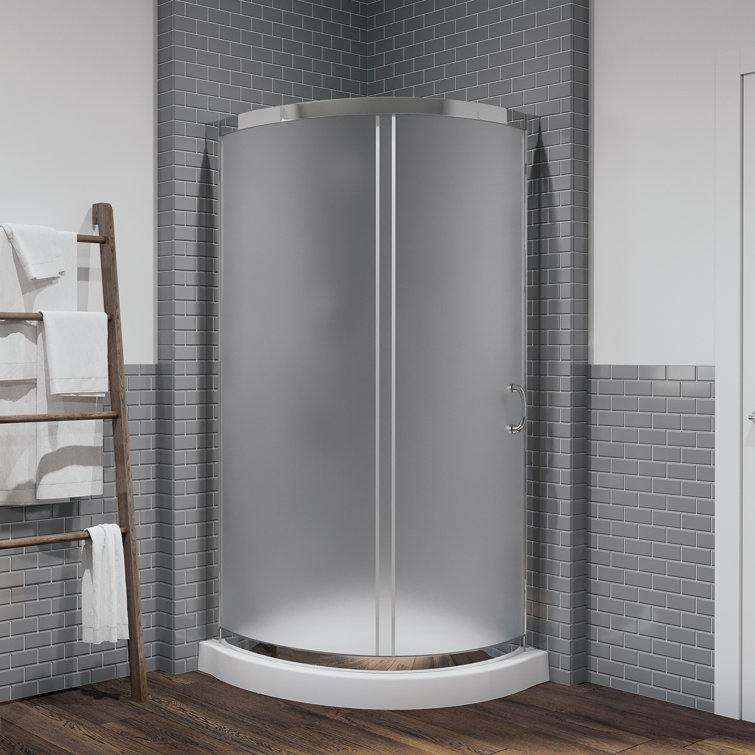 Ebern Designs Harta 34" x 76" Round Sliding Shower enclosure with Base